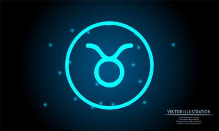 glowing taurus zodiac sign on dark blue background of the space with shining stars. zodiac glowing backgraound. Neon zodiac signのイラスト素材