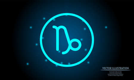 glowing capricorn zodiac sign on dark blue background of the space with shining stars. zodiac glowing backgraound. Neon zodiac signのイラスト素材