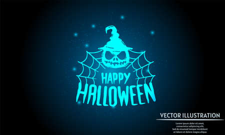 glowing halloween on dark blue background of the space with shining stars. halloween backgroundのイラスト素材