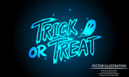 glowing trick or treat on dark blue background of the space with shining stars. halloween backgroundのイラスト素材
