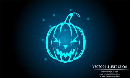 glowing pumpkin on dark blue background of the space with shining stars. halloween backgroundのイラスト素材