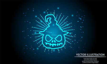 glowing pumpkin on dark blue background of the space with shining stars. halloween backgroundのイラスト素材