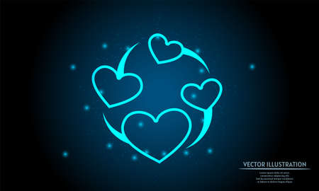 glowing love on dark blue background of the space with shining stars. love backgroundのイラスト素材