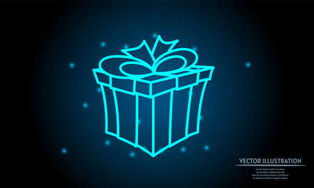 glowing gift on dark blue background of the space with shining stars. merry christmas backgroundのイラスト素材