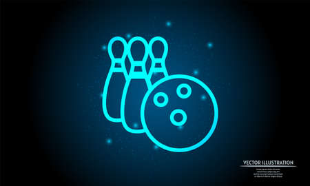 glowing bowling on dark blue background of the space with shining stars. sport backgroundのイラスト素材
