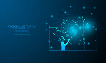 glowing man holding broken flower  on dark blue.  man with starlight background.のイラスト素材