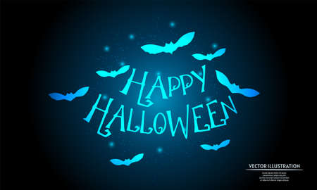 glowing happy halloween on dark blue background of the space with shining stars. halloween background, halloween wallpaperのイラスト素材