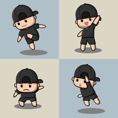 Cute boy 4 action, Cartoon Vector Icon Illustration. icon Concept Isolated Premium Vector. Flat Cartoon Styleのイラスト素材