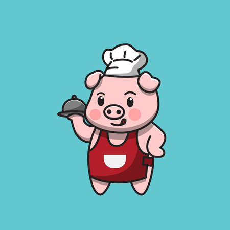 pork chef brings dishのイラスト素材