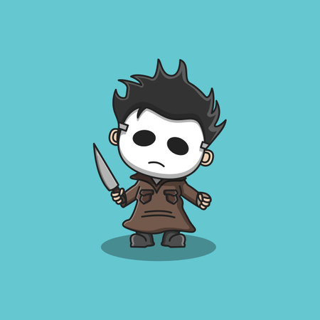 cute assassin character using mask and knifeのイラスト素材
