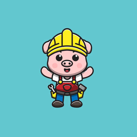 builder and mechanic pig illustrationのイラスト素材