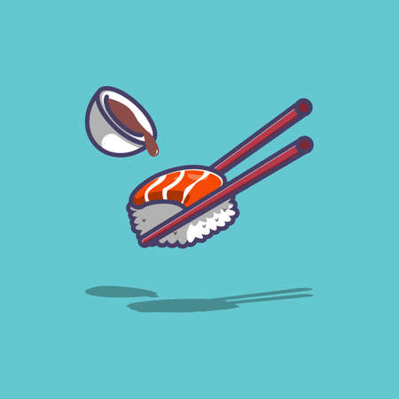 sushi and soy sauce illustratrionのイラスト素材