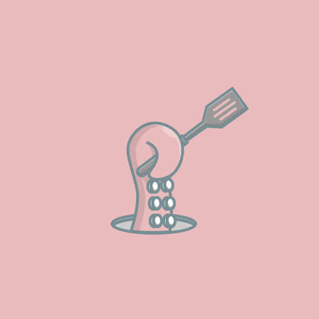 octopus with spatula vector illustrationのイラスト素材