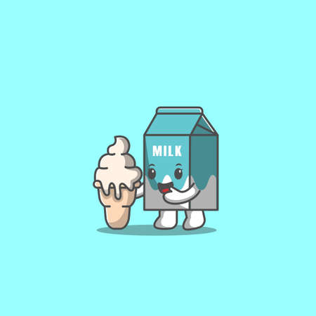milk hugging ice cream illustrationのイラスト素材
