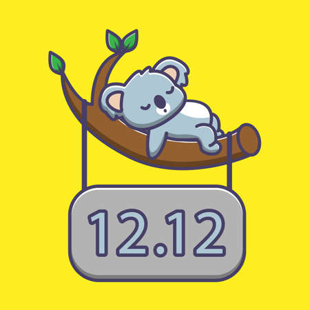 koala sleeping on a tree trunk with a sale board 12 12のイラスト素材