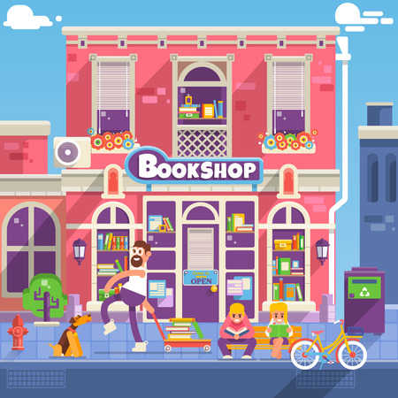 Bookshop facade in flat style.のイラスト素材