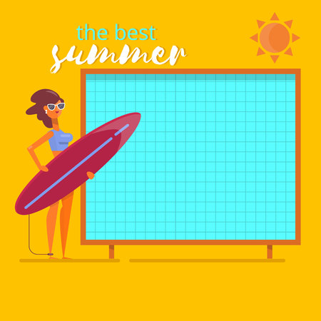 Summer holidays beach background poster.Summertime traveling template Flat vector illustrationのイラスト素材