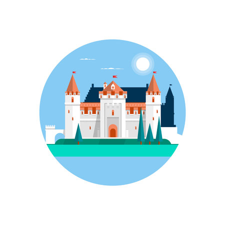 Fairytale castle ,isolated on white. Fairy white castle. Vector illustrationのイラスト素材