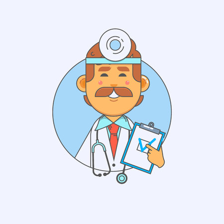 Man doctor in white suit with clipboard in hand. Vector illustrationのイラスト素材