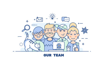 Business people teamwork.Flat line design style modern vector illustration concep.のイラスト素材