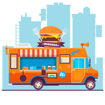 Food truck festival menu food brochure, street food template design.Street food van.Vector food menu flyer. Hipster menu board.のイラスト素材