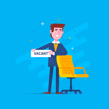 Business Man Recruitment New Job Position Vacancy.Business hiring and recruitment concept.Vector illustration. Flat style designのイラスト素材