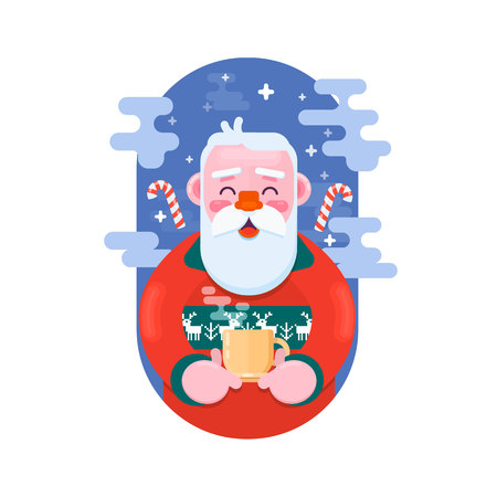 Santa Claus drinking tea or coffee.Vector illustrationのイラスト素材
