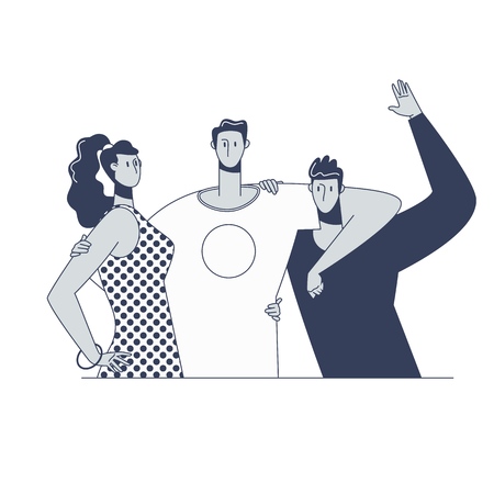 Our success team linear design. Teamwork and business team, Group of business people. Thin line flat design banner.のイラスト素材