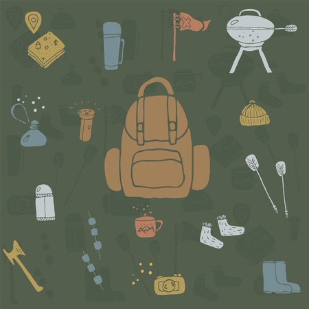 Hand drawn camping icons set. Camping icons to use for web and mobile UIのイラスト素材