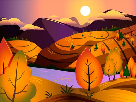 Autumn landscape flat designのイラスト素材
