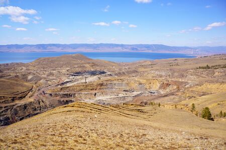 Cracks in the ground by coal mineの写真素材
