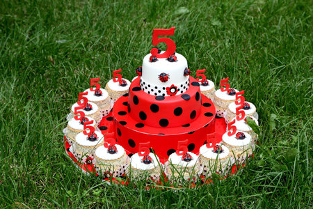 Anniversary pie for 5 years On  grassの写真素材
