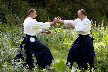 Training  martial art  Aikido. On nature. outdoors.
Summer dayの写真素材