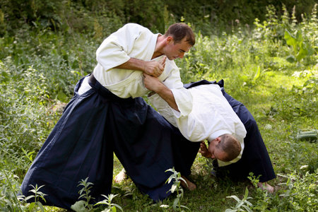 Training  martial art  Aikido. On nature. outdoors.
Summer dayの写真素材