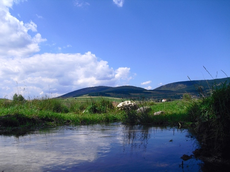 Beautiful village Veskovice on the Pester plateau, Sjenica, Serbiaの写真素材