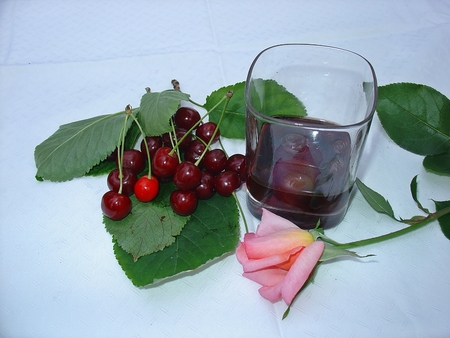 Fresh cherry, pink rose and cherry liqueur...の写真素材