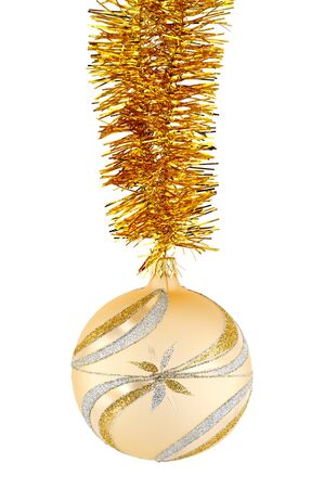 Gold Christmas ball on chainの写真素材