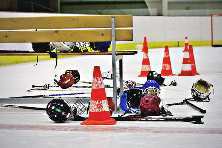 Hockey Equipment on ice rink