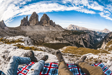 Tre Cime Dolomiti view and chill outの写真素材