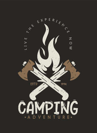 camping adventure poster template retro fire axes sketchのイラスト素材