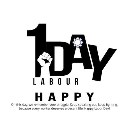 Happy labour day vector label with hand fist. Labour day poster designのイラスト素材