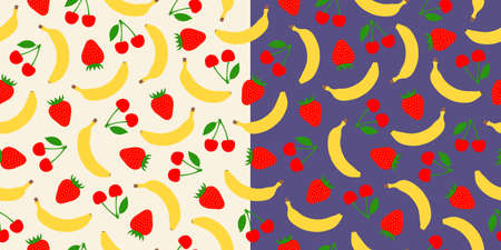 Berry-banana mix. Seamless pattern. A set of two colors. Vector.のイラスト素材