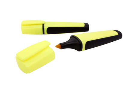 Yellow markers on a white background.の写真素材