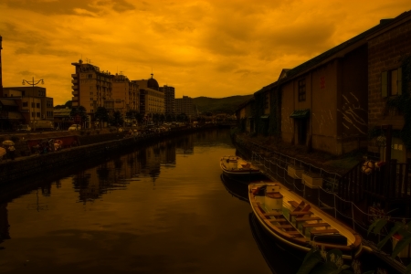 Sunset at Otaru canalのeditorial素材