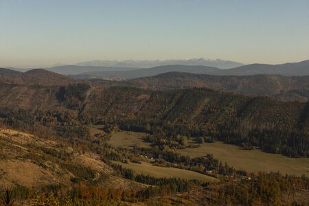 sunny day in the mountains landscape. Autumn sceneryの写真素材