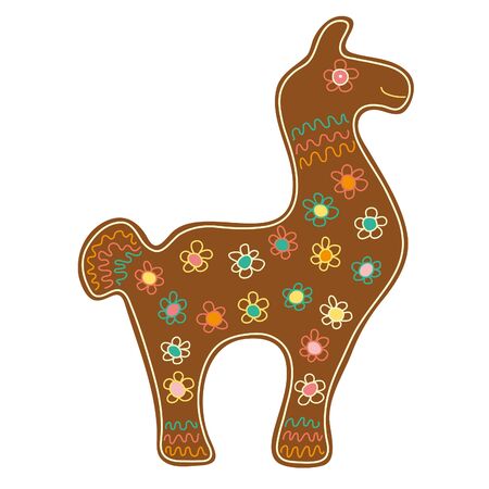 Cute Sweet Christmas Gingerbread Llamaの写真素材