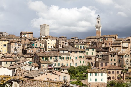 Sienna, Torre del Mangia Palazzo Pubblico at the Piazza del Campo, Tuscany, Italy, Europeの写真素材