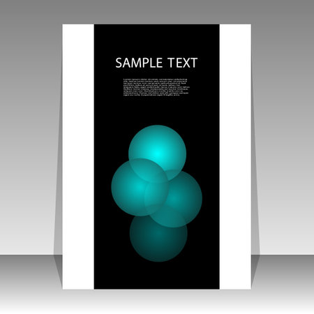 Abstract flyer or cover design with shiny transparent turquoise circles. Modern and minimalist business template, brochure.のイラスト素材