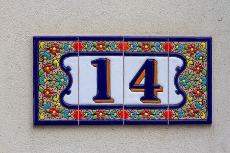 FLoral tiles form house number 14の写真素材