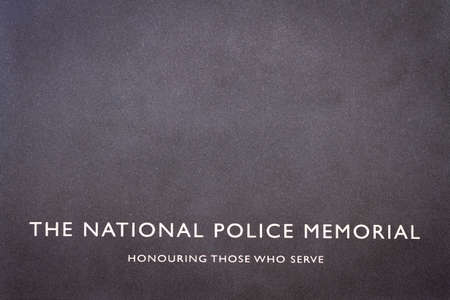 London, UK - May 14 2020: The stone inscription on the National Police Memorial: Honouring Those Who Serveのeditorial素材